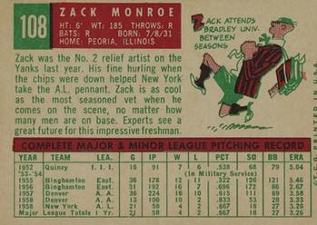 1959 Topps #108 Zack Monroe Back