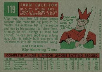 1959 Topps #119 John Callison Back