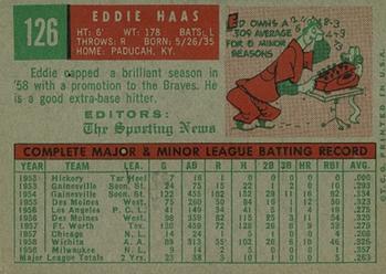 1959 Topps #126 Eddie Haas Back
