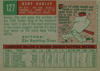 1959 Topps #127 Kent Hadley Back