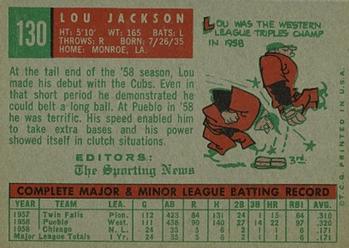 1959 Topps #130 Lou Jackson Back