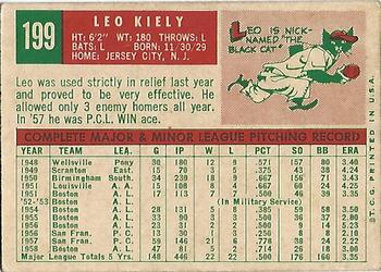 1959 Topps #199 Leo Kiely Back
