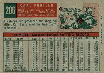 1959 Topps #206 Carl Furillo Back