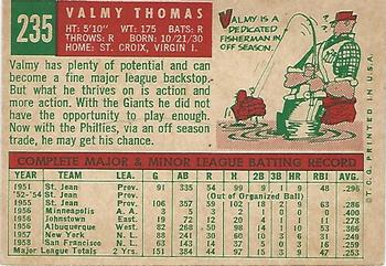 1959 Topps #235 Valmy Thomas Back