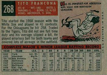 1959 Topps #268 Tito Francona Back