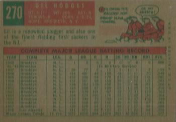 1959 Topps #270 Gil Hodges Back