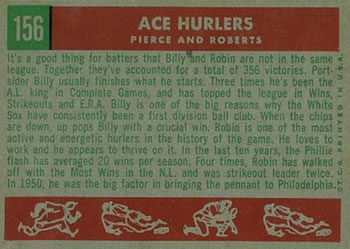 1959 Topps #156 Ace Hurlers (Billy Pierce / Robin Roberts) Back