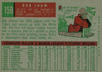 1959 Topps #159 Bob Shaw Back