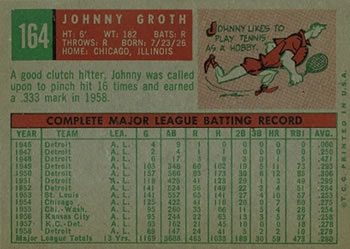 1959 Topps #164 Johnny Groth Back