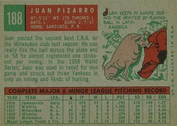 1959 Topps #188 Juan Pizarro Back