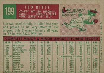 1959 Topps #199 Leo Kiely Back