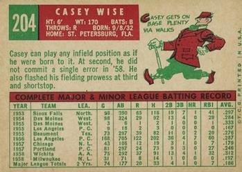 1959 Topps #204 Casey Wise Back