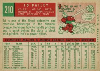 1959 Topps #210 Ed Bailey Back