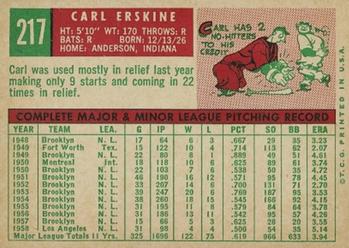 1959 Topps #217 Carl Erskine Back