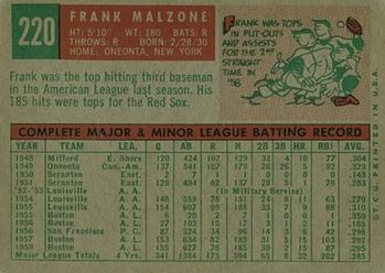 1959 Topps #220 Frank Malzone Back