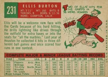 1959 Topps #231 Ellis Burton Back
