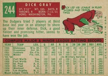 1959 Topps #244 Dick Gray Back