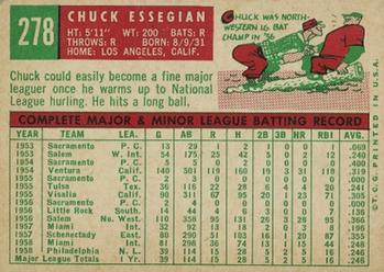 1959 Topps #278 Chuck Essegian Back