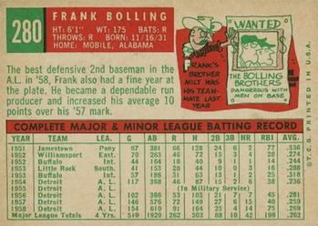 1959 Topps #280 Frank Bolling Back