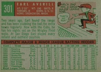1959 Topps #301 Earl Averill Back