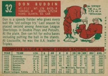1959 Topps #32 Don Buddin Back