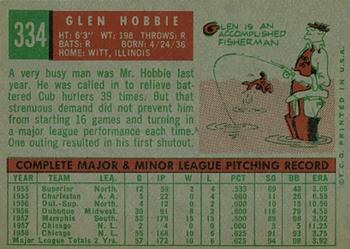 1959 Topps #334 Glen Hobbie Back