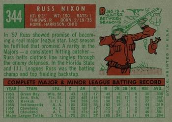 1959 Topps #344 Russ Nixon Back