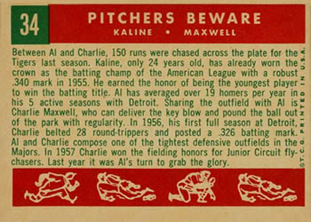 1959 Topps #34 Pitchers Beware (Al Kaline / Charlie Maxwell) Back