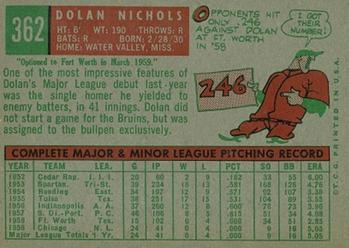 1959 Topps #362 Dolan Nichols Back