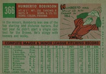 1959 Topps #366 Humberto Robinson Back