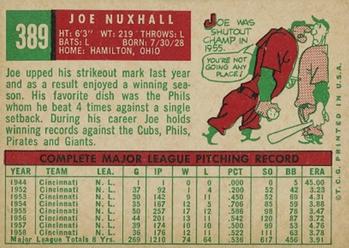 1959 Topps #389 Joe Nuxhall Back