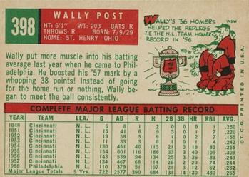 1959 Topps #398 Wally Post Back