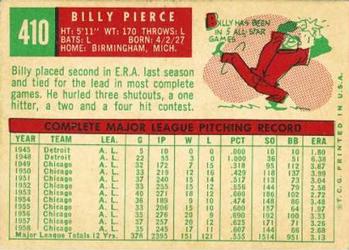 1959 Topps #410 Billy Pierce Back