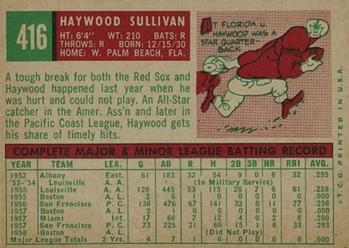1959 Topps #416 Haywood Sullivan Back