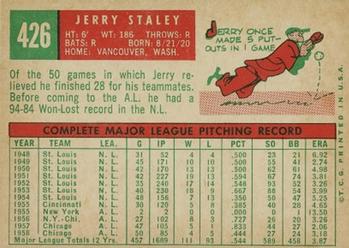 1959 Topps #426 Jerry Staley Back