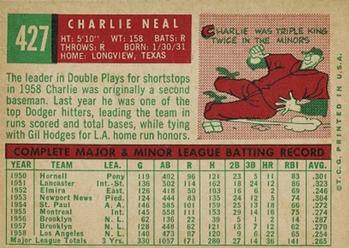 1959 Topps #427 Charlie Neal Back