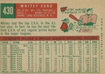 1959 Topps #430 Whitey Ford Back