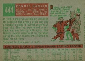 1959 Topps #444 Ronnie Hansen Back