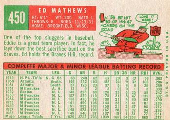1959 Topps #450 Ed Mathews Back