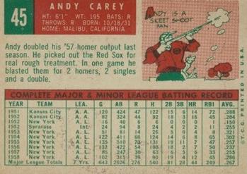 1959 Topps #45 Andy Carey Back