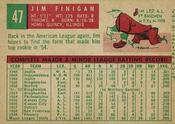 1959 Topps #47 Jim Finigan Back