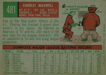 1959 Topps #481 Charley Maxwell Back