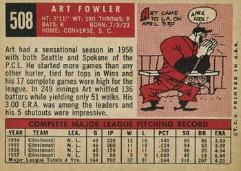 1959 Topps #508 Art Fowler Back