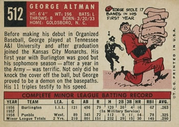 1959 Topps #512 George Altman Back