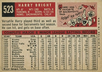 1959 Topps #523 Harry Bright Back