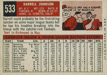 1959 Topps #533 Darrell Johnson Back