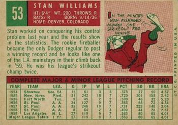 1959 Topps #53 Stan Williams Back