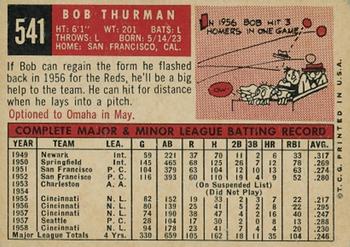 1959 Topps #541 Bob Thurman Back