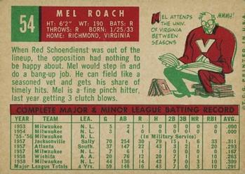 1959 Topps #54 Mel Roach Back