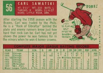 1959 Topps #56 Carl Sawatski Back